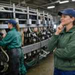 Herdenmanagerin vor Melkkarussell